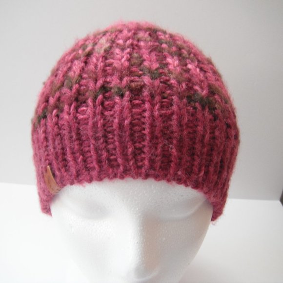 Hand Knitted Hat Toque Adult Size - S-XS Wool/Acrylic Color Burgundy - 013 - Picture 3 of 8